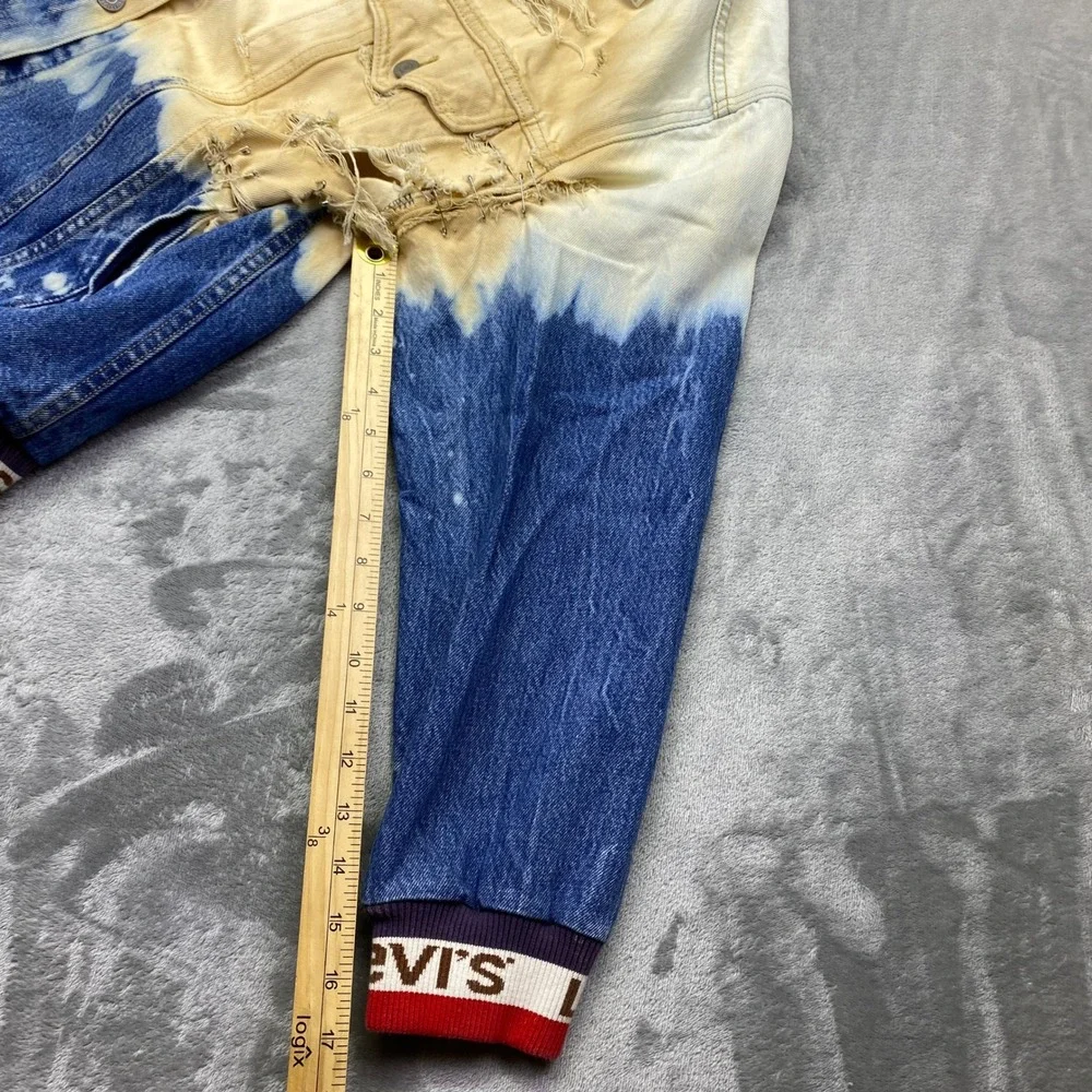 Levis Distressed Ombre Tie Dye Denim Trucker Jacket Custom Bleached Safety Pin L